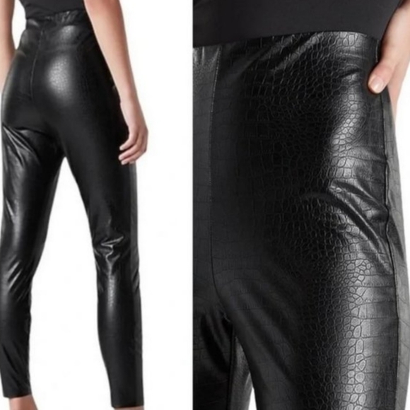 7 For All Mankind Croc Embossed Faux Leather Pants Black High Waist L - Picture 2 of 8